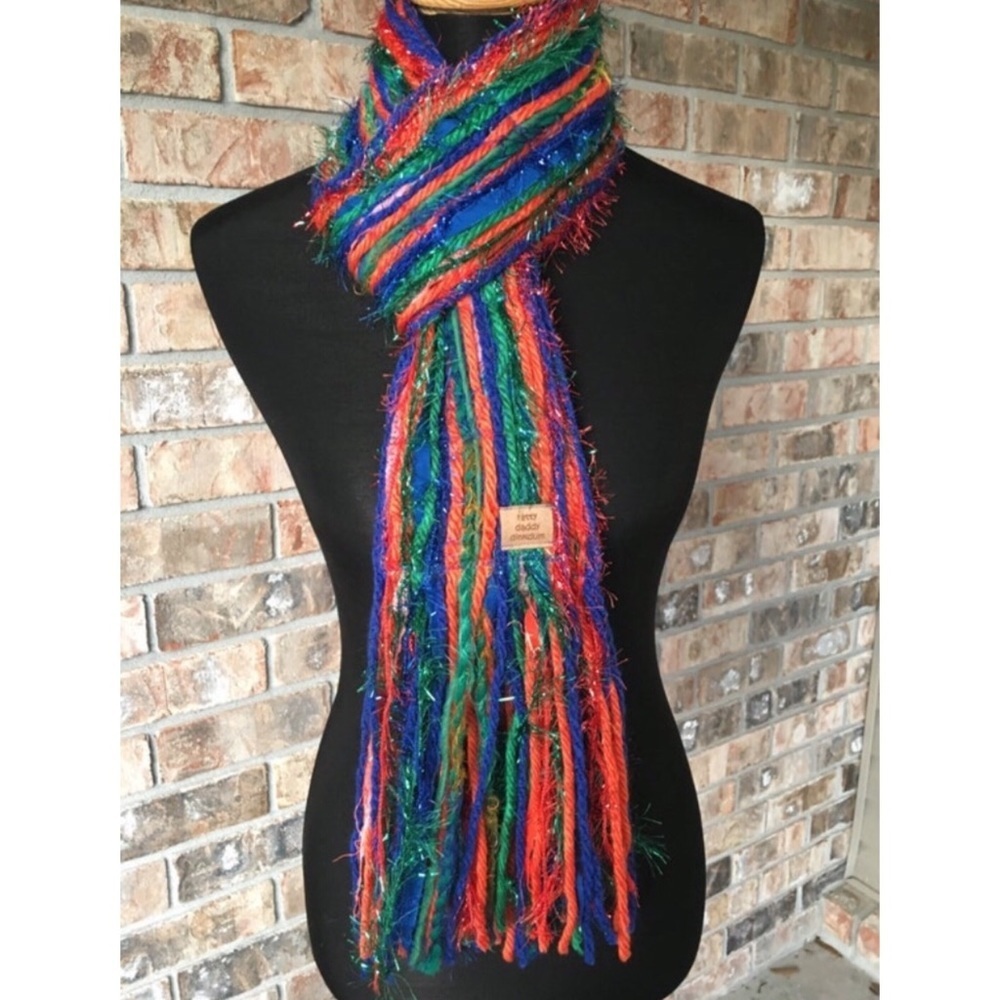 FLORIDA GATORS Scarf Handmade Blue Orange Green Game Day Metallic Eyelash Yarn